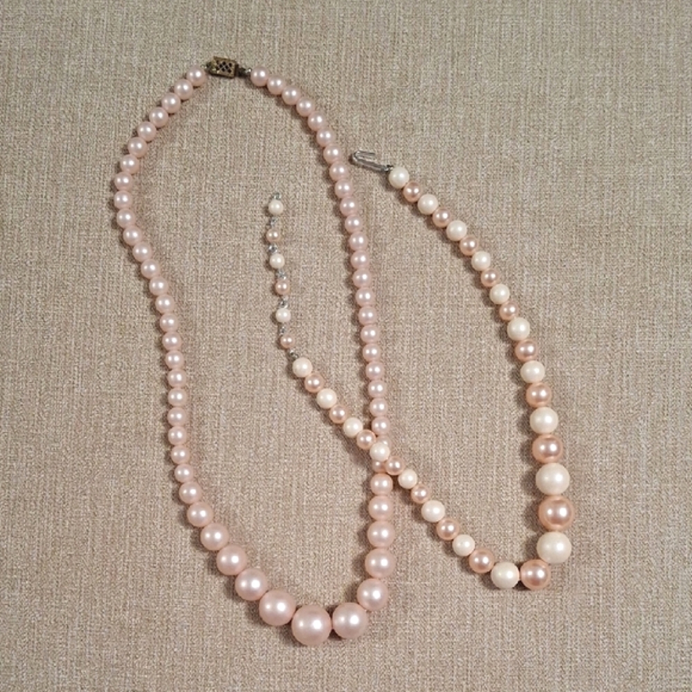 PINK & CREAM Vintage Beaded Necklaces, Graduated Beads